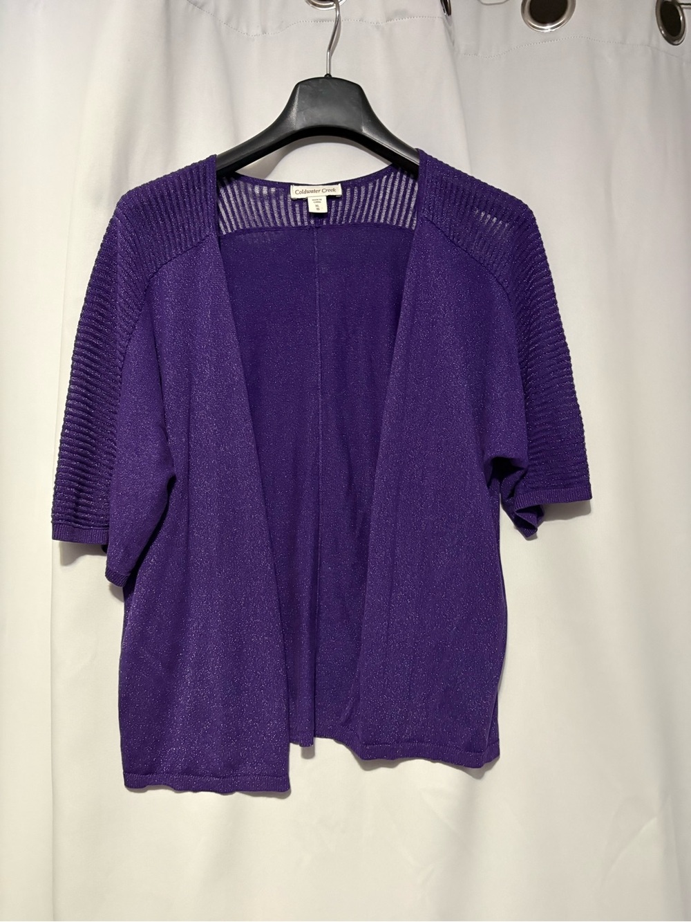 Coldwater Creek Open-Front Short-Sleeve Cardigan in Purple